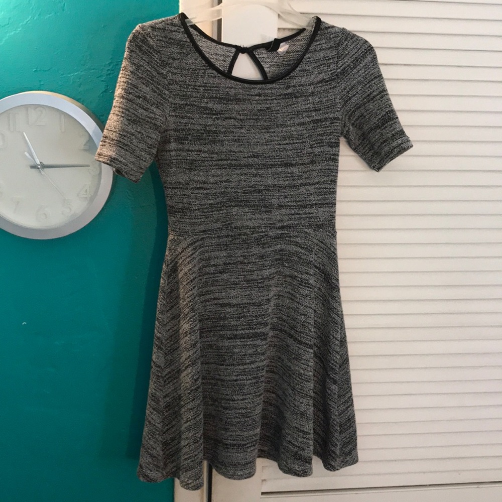 Grey and white dress.